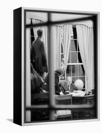 President Gerald Ford Working at His Desk, Washington, D.C., 1975-Marion S^ Trikosko-Framed Stretched Canvas