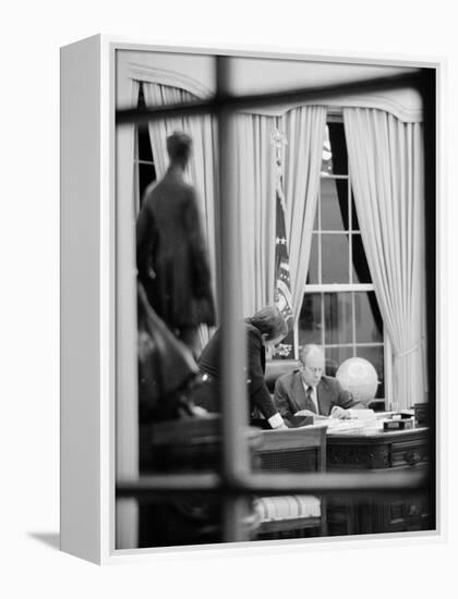 President Gerald Ford Working at His Desk, Washington, D.C., 1975-Marion S^ Trikosko-Framed Stretched Canvas