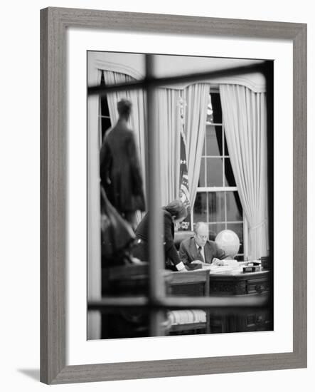 President Gerald Ford Working at His Desk, Washington, D.C., 1975-Marion S^ Trikosko-Framed Photo