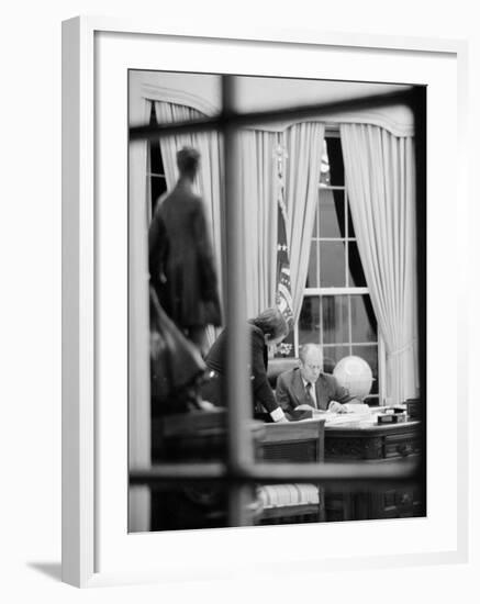 President Gerald Ford Working at His Desk, Washington, D.C., 1975-Marion S^ Trikosko-Framed Photo