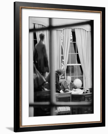 President Gerald Ford Working at His Desk, Washington, D.C., 1975-Marion S^ Trikosko-Framed Photo