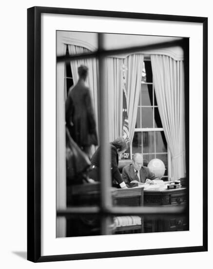 President Gerald Ford Working at His Desk, Washington, D.C., 1975-Marion S^ Trikosko-Framed Photo