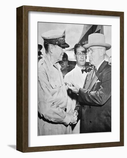 President Harry S. Truman (1884-1972) Meeting General Douglas Macarthur (1880-1964)-American Photographer-Framed Giclee Print