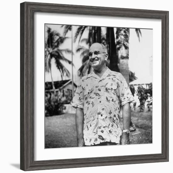 President Harry S. Truman, Arriving in Key West Wearing Hawaiian Shirt-George Skadding-Framed Photographic Print