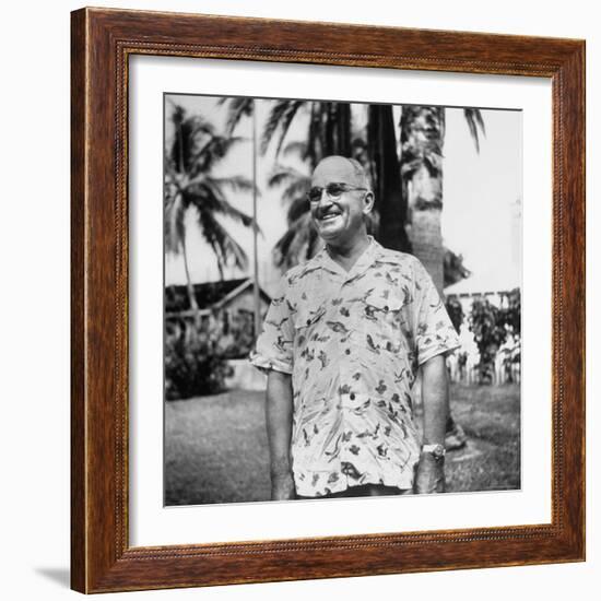 President Harry S. Truman, Arriving in Key West Wearing Hawaiian Shirt-George Skadding-Framed Photographic Print
