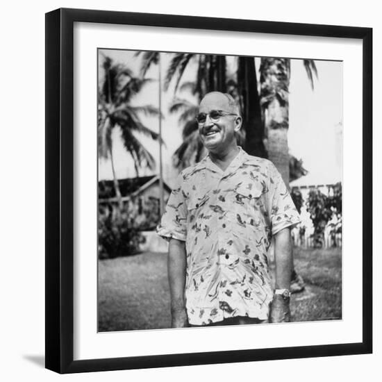 President Harry S. Truman, Arriving in Key West Wearing Hawaiian Shirt-George Skadding-Framed Photographic Print