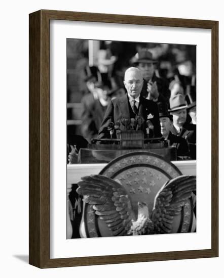 President Harry S. Truman Delivers Inaugural Address from Capitol Portico, January 20, 1949-null-Framed Photographic Print