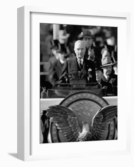 President Harry S. Truman Delivers Inaugural Address from Capitol Portico, January 20, 1949-null-Framed Photographic Print