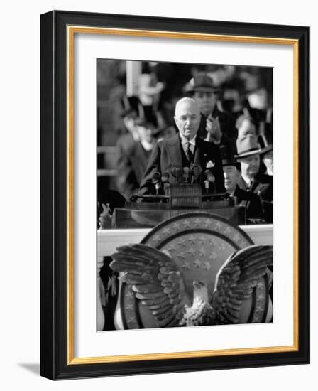 President Harry S. Truman Delivers Inaugural Address from Capitol Portico, January 20, 1949-null-Framed Photographic Print