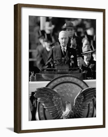 President Harry S. Truman Delivers Inaugural Address from Capitol Portico, January 20, 1949-null-Framed Photographic Print