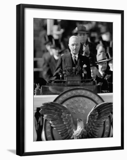 President Harry S. Truman Delivers Inaugural Address from Capitol Portico, January 20, 1949-null-Framed Photographic Print