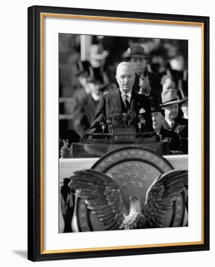 President Harry S. Truman Delivers Inaugural Address from Capitol Portico, January 20, 1949-null-Framed Photographic Print