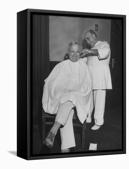 President Harry S. Truman Getting a Haircut-George Skadding-Framed Premier Image Canvas