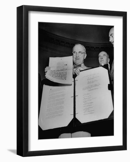 President Harry S. Truman Receiving the Surrender Documents from the Japanese-null-Framed Photographic Print