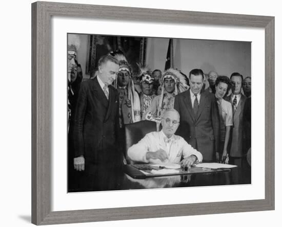 President Harry S. Truman Signing Bill Providing for Establishment of Indian Claims Commission-null-Framed Photographic Print