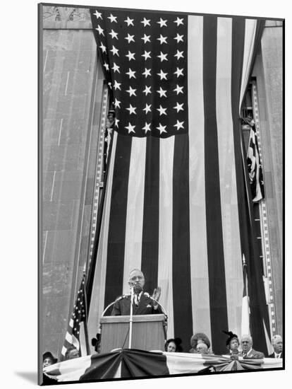 President Harry S. Truman Speaking Against Flag Backdrop During His Re-Election Campaign-Peter Stackpole-Mounted Photographic Print