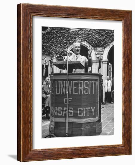 President Harry S. Truman Speaking at University of Kansas City-null-Framed Photographic Print