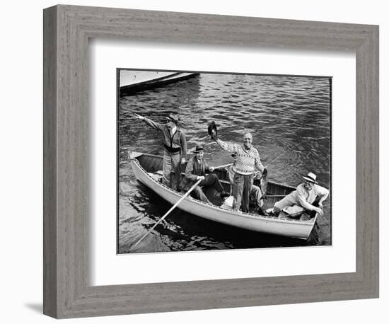 President Harry S. Truman Standing in Rowboat, Fishing with Others-George Skadding-Framed Photographic Print