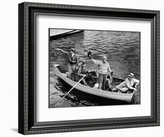 President Harry S. Truman Standing in Rowboat, Fishing with Others-George Skadding-Framed Photographic Print