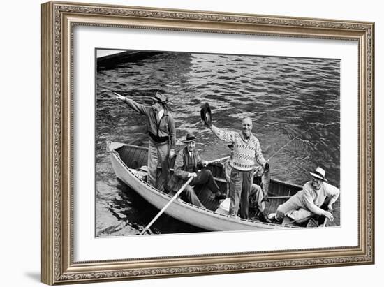 President Harry S. Truman Standing in Rowboat, Fishing with Others-George Skadding-Framed Premium Giclee Print