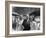 President Harry S. Truman Standing Near a Plane Flanked by Stewardesses-null-Framed Photographic Print