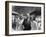 President Harry S. Truman Standing Near a Plane Flanked by Stewardesses-null-Framed Photographic Print