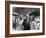 President Harry S. Truman Standing Near a Plane Flanked by Stewardesses-null-Framed Photographic Print