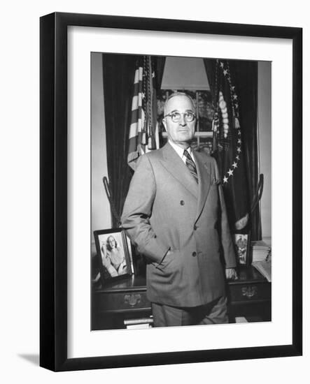 President Harry Truman at the White House Office, April 5, 1946-null-Framed Photo