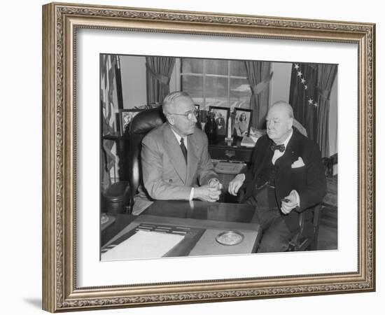 President Harry Truman Confers with British Prime Minister Winston Churchill in the Oval Office-null-Framed Photo