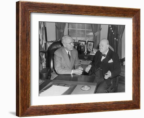 President Harry Truman Confers with British Prime Minister Winston Churchill in the Oval Office-null-Framed Photo