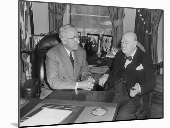 President Harry Truman Confers with British Prime Minister Winston Churchill in the Oval Office-null-Mounted Photo