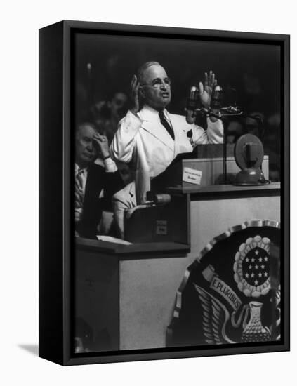 President Harry Truman Delivering His Acceptance Speech at Democratic National Convention-null-Framed Stretched Canvas