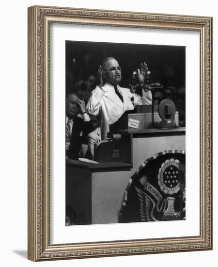 President Harry Truman Delivering His Acceptance Speech at Democratic National Convention-null-Framed Photo