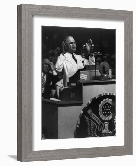 President Harry Truman Delivering His Acceptance Speech at Democratic National Convention-null-Framed Photo
