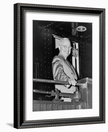 President Harry Truman During His Whistle Stop Campaign in 1948-null-Framed Photo
