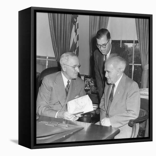 President Harry Truman Meeting with Pm David Ben-Gurion (Seated) and Ambassador Abba Eban of Israel-null-Framed Stretched Canvas