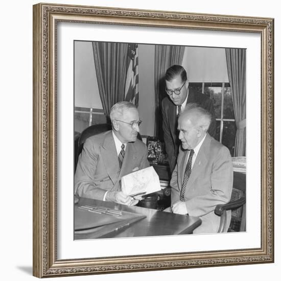 President Harry Truman Meeting with Pm David Ben-Gurion (Seated) and Ambassador Abba Eban of Israel-null-Framed Photo
