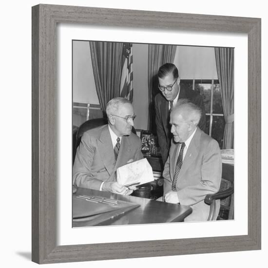 President Harry Truman Meeting with Pm David Ben-Gurion (Seated) and Ambassador Abba Eban of Israel-null-Framed Photo