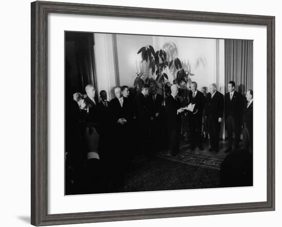President Heinrich Lubke Handing Out Documents to Konrad Adenauer and Cabinet of His Resignation-Ralph Crane-Framed Photographic Print