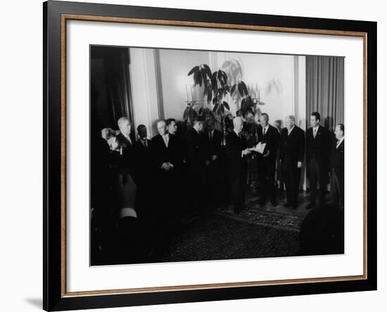 President Heinrich Lubke Handing Out Documents to Konrad Adenauer and Cabinet of His Resignation-Ralph Crane-Framed Photographic Print