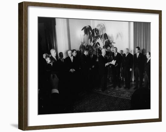 President Heinrich Lubke Handing Out Documents to Konrad Adenauer and Cabinet of His Resignation-Ralph Crane-Framed Photographic Print