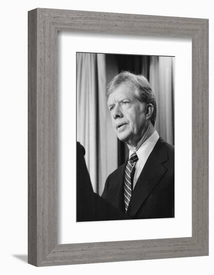 President Jimmy Carter announces sanctions against Iran in retaliation for taking US hostages, 1980-Marion S. Trikosko-Framed Photographic Print