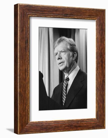 President Jimmy Carter announces sanctions against Iran in retaliation for taking US hostages, 1980-Marion S. Trikosko-Framed Photographic Print