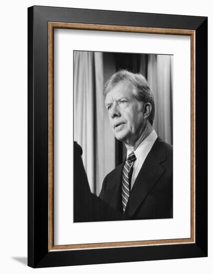 President Jimmy Carter announces sanctions against Iran in retaliation for taking US hostages, 1980-Marion S. Trikosko-Framed Photographic Print