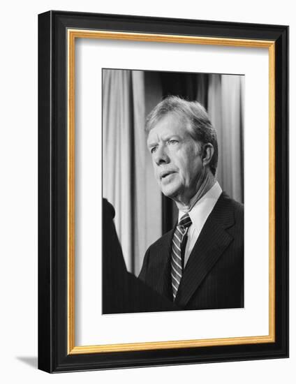 President Jimmy Carter announces sanctions against Iran in retaliation for taking US hostages, 1980-Marion S. Trikosko-Framed Photographic Print