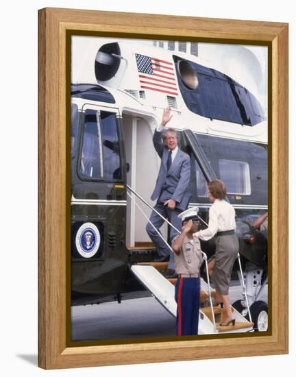 President Jimmy Carter Boarding Helicopter Marine 1 with Wife Rosalynn For an Easter Vacation-Walter Bennett-Framed Premier Image Canvas