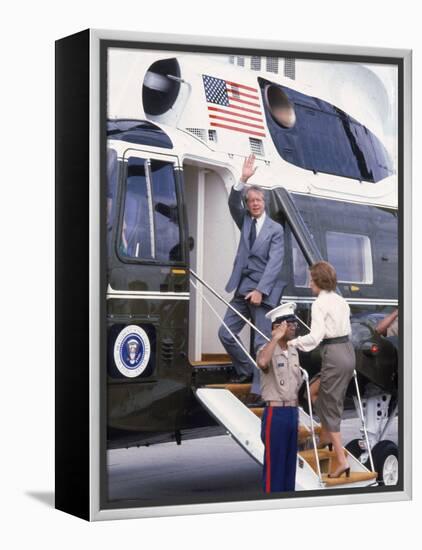 President Jimmy Carter Boarding Helicopter Marine 1 with Wife Rosalynn For an Easter Vacation-Walter Bennett-Framed Premier Image Canvas