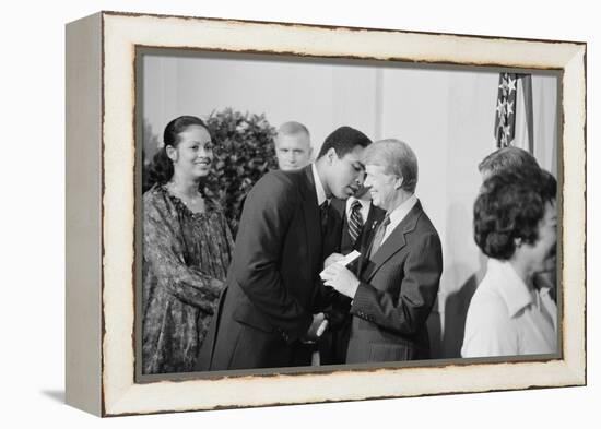 President Jimmy Carter Greets Mohammed Ali at a White House Dinner, Sept. 7, 1978-null-Framed Stretched Canvas