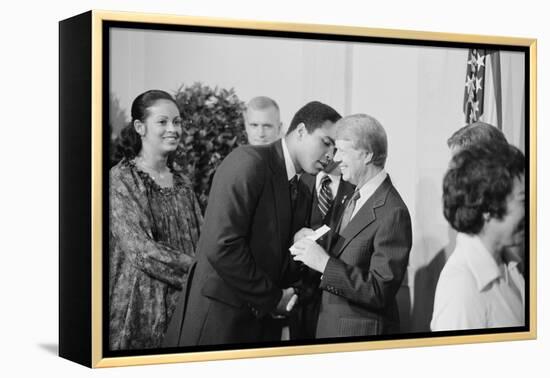 President Jimmy Carter Greets Mohammed Ali at a White House Dinner, Sept. 7, 1978-null-Framed Stretched Canvas