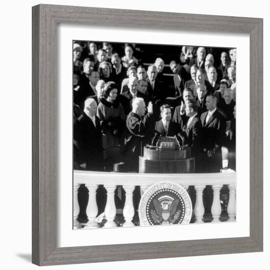 President Joh F. Kennedy Being Sworn in at the Inaugural Ceremony-null-Framed Photographic Print